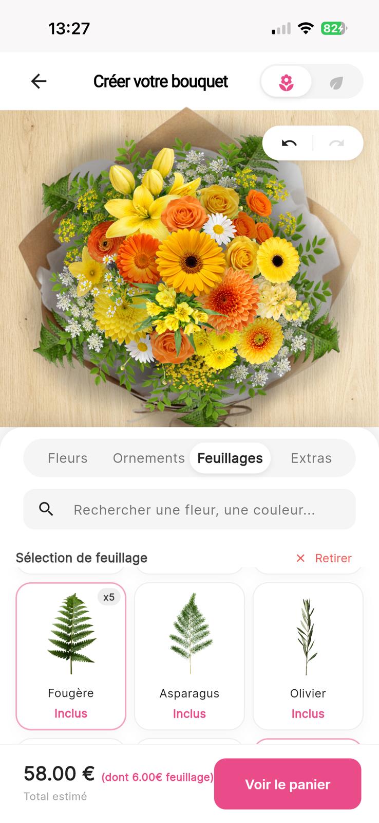 Interface de l'application Bloomy