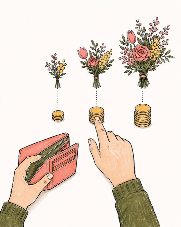 Trois tailles de bouquet associées à trois budgets