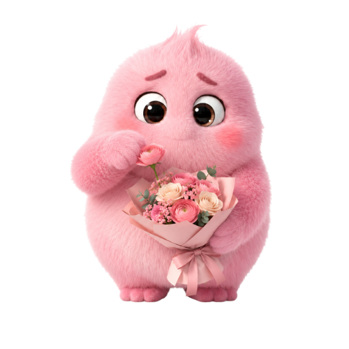 Bloomy Mascot with Bouquet